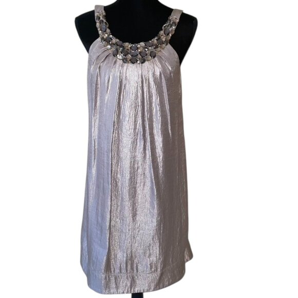 Alexia Admor Vintage Champagne Jeweled Collar Shift Dress Size Large - Picture 1 of 16